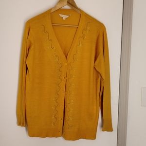 Women’s Mustard Cardigan Sweater with Embellished Detail